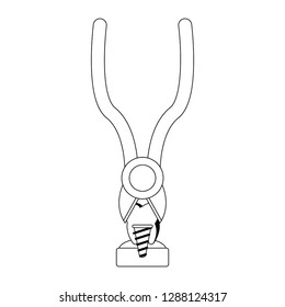 dental plier with tooth black and white