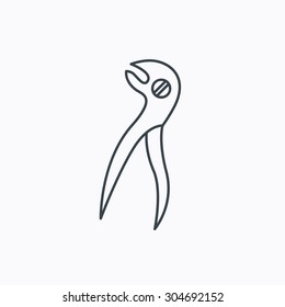 Dental pliers icon. Stomatological forceps tool sign. Linear outline icon on white background. Vector