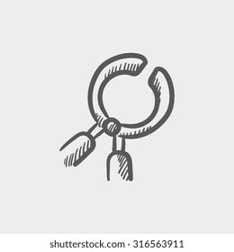 Dental pliers sketch icon for web, mobile and infographics. Hand drawn vector dark grey icon isolated on light grey background.