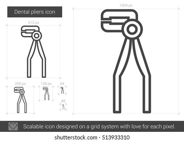 Dental pliers vector line icon isolated on white background. Dental pliers line icon for infographic, website or app. Scalable icon designed on a grid system.