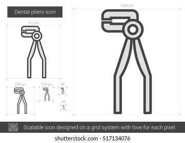 Dental pliers vector line icon isolated on white background. Dental pliers line icon for infographic, website or app. Scalable icon designed on a grid system.