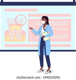 Dental Presentation Semi Flat Color Vector Character. Dentist Figure. Full Body Person On White. Oral Disease Diagnostics Isolated Modern Cartoon Style Illustration For Graphic Design And Animation