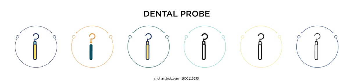 Dental probe icon in filled, thin line, outline and stroke style. Vector illustration of two colored and black dental probe vector icons designs can be used for mobile, ui, web