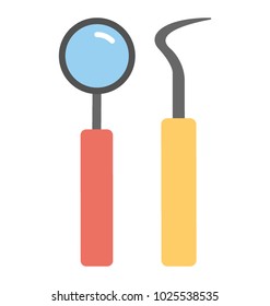 
Dental probe and dental mirror. Dental tools flat icon.
