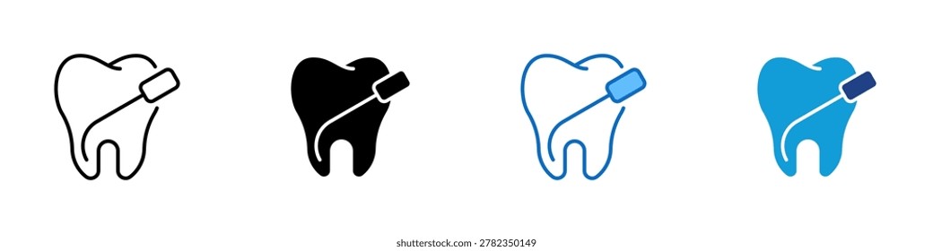 Dental Probe Multiple Style Icon Design Vector - Tooth with dental probe representing oral examination, cavity detection, and professional diagnosis