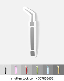dental probe paper sticker with shadow. Vector illustration