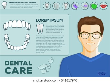 Dental problem health care, health elements info graphics, dental concept, man dentist, vector icons design illustration