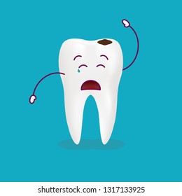 Dental Problem - Sad Decayed Teeth Isolated On A Background. Vector Illustration. Healthcare Concept.