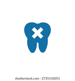 Dental problem tooth icon with cross symbol representing tooth damage, pain or oral health issues. Clean flat healthcare vector for dentistry services, medical apps, websites, warnings and user interface design.