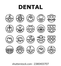 dental procedure clinic icons set vector. dentistry doctor, dentist implant, care tooth, health oral, treatment, medical dental procedure clinic black contour illustrations