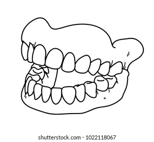 Dental Prosthesis, a hand drawn vector doodle illustration of a prosthetic teeth.