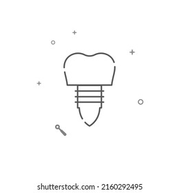 Dental prosthesis on a pin, tooth implant simple vector line icon. Symbol, pictogram, sign isolated on white background. Editable stroke. Adjust line weight.