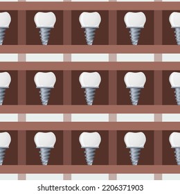 Dental prosthesis Pattern in realistic style. Dental equipment elements. Colorful vector illustration isolated on background.