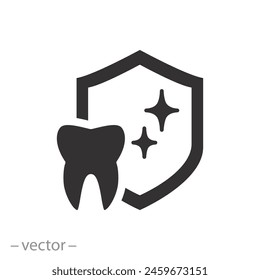 dental protection icon, tooth with shield and care, flat symbol on white background - vector illustration