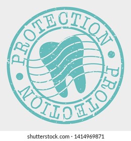 Dental Protection Stamp. Tooth Silhouette Seal. Round Design. Vector Icon. Design Retro Insignia.