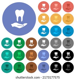 Dental provision multi colored flat icons on round backgrounds. Included white, light and dark icon variations for hover and active status effects, and bonus shades.