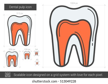 Icono de línea vectorial de pulpa dental aislado en fondo blanco. Icono de línea de pulpa dental para infografía, sitio web o aplicación. Icono escalable diseñado en un sistema de cuadrícula.