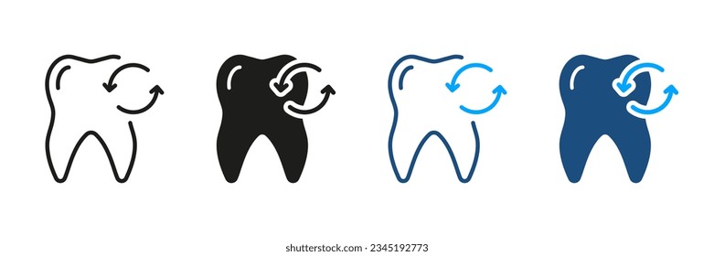 Dental Recovery Silhouette and Line Icons Set. Oral Medicine, Temporary Baby Teeth. Milk Tooth Extraction Pictogram. Dental Treatment Black and Color Symbol Collection. Isolated Vector Illustration.