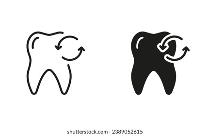 Dental Recovery Silhouette and Line Icons Set. Milk Tooth Extraction Pictogram. Dental Treatment Black Symbol Collection. Oral Medicine, Loss Temporary Baby Teeth. Isolated Vector Illustration.