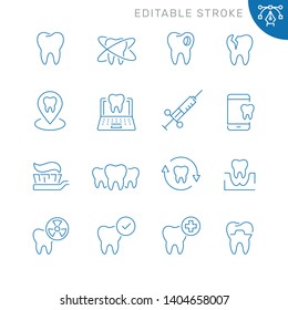 Dental related icons. Editable stroke. Thin vector icon set, black and white kit