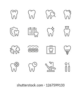 Dental related icons: thin vector icon set, black and white kit
