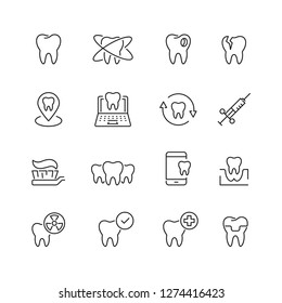 Dental related icons: thin vector icon set, black and white kit
