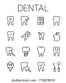 Dental related vector icon set. Well-crafted sign in thin line style with editable stroke. Vector symbols isolated on a white background. Simple pictograms.