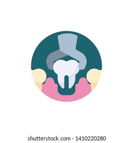 Dental Removal Diseased Tooth by Medical Forceps flat icon. Round colorful button, circular vector sign. Dental Surgery flat style design
