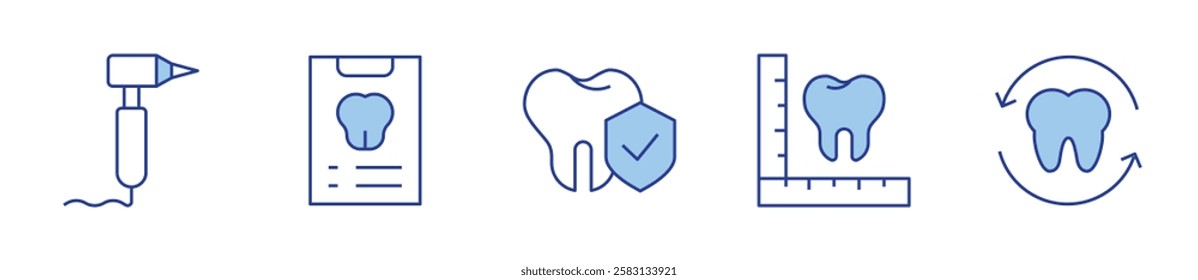 dental report, tooth, dental insurance, dental drill. Dental Icon vector illustration. Line Duotone style. Editable stroke.