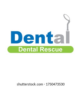 dental rescue logo, dental clinic office, dental mirror, dental corporate image, blue, green and gray, minimalist