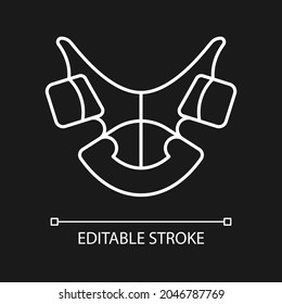Dental retainer white linear icon for dark theme. Realigning teeth device. Orthodontic treatment. Thin line customizable illustration. Isolated vector contour symbol for night mode. Editable stroke