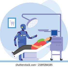 Dental Robotics Concept, Dental nanorobots vector icon design, Robotic medicine symbol, Healthcare Scene Sign, Innovation Artificial Intelligence Works in Modern Clinic stock illustration