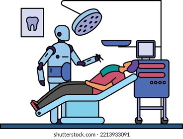 Dental Robotics Concept, Dental nanorobots vector color icon design, Robotic medicine symbol, Healthcare Scene Sign, Innovation Artificial Intelligence Works in Modern Clinic stock illustration