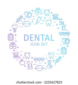 Dental Round Design Template Thin Line Sign Icon Concept for Promotion, Marketing and Advertising. Vector illustration