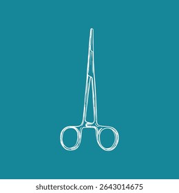 Dental scissors tool, professional oral hygiene - hand drawn vector line illustration. Dental care, and stomatology concept. Outline-style engraving doodle clipart