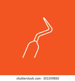 Dentalschrott-Line-Symbol für Web-, Mobil- und Infografiken. Vektorweißes Symbol einzeln auf rotem Hintergrund.