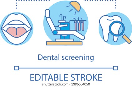 Dental Screening Concept Icon. Consultation With Dentist. Prescribing Treatment Plan. Diagnosis Of Oral Cavity Idea Thin Line Illustration. Vector Isolated Outline Drawing. Editable Stroke