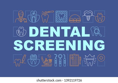 Dental Screening Word Concepts Banner. Stomatological Clinic Service. Diagnosis Of Oral Cavity. Presentation, Website. Isolated Lettering Typography Idea With Linear Icons. Vector Outline Illustration