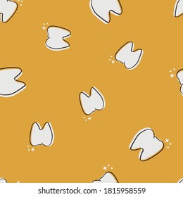 dental seamless pattern with hand-drawn tooth with yellow background vector illustration.