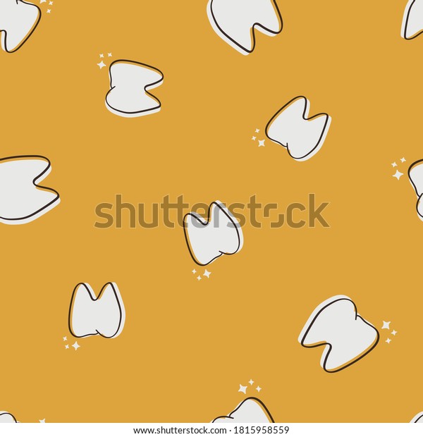 dental seamless pattern with\
hand-drawn tooth with yellow background vector\
illustration.