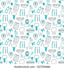 Dental seamless pattern. Linear icons. Flat design. Vector illustration