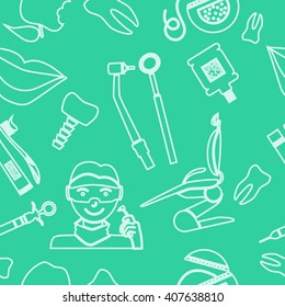 Dental seamless pattern. Linear icons. Flat design. Vector 