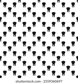 Dental seamless pattern with simple minimalistic black teeth on the  white background
