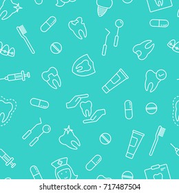 Dental seamless pattern. Tiling textures with thin line icon set