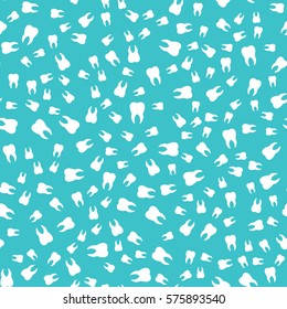 Dental seamless pattern. White teeth on a blue background. Ready template for print.