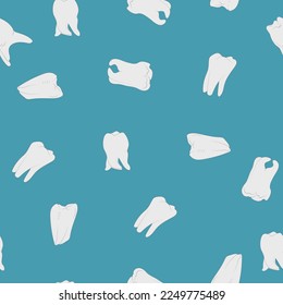 Dental seamless vector pattern. White teeth on blue background.