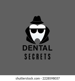 Dental secrets logo with tooth symbol for dentist stomatology, branging icon for medical doctor