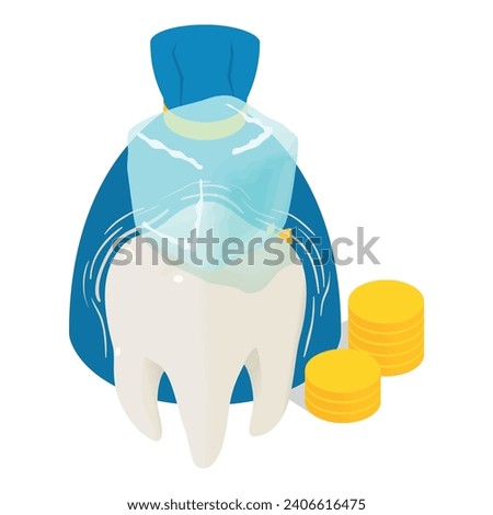 Dental service icon isometric vector. Ice cube on human tooth and money bag icon. Dentistry, stomatology, healthcare concept