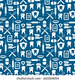 Dental service seamlss pattern - stomatology texture. Drawing background vector illustration