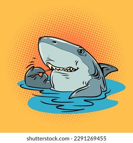 dental services dental care. The shark cleans his teeth with a toothpick.